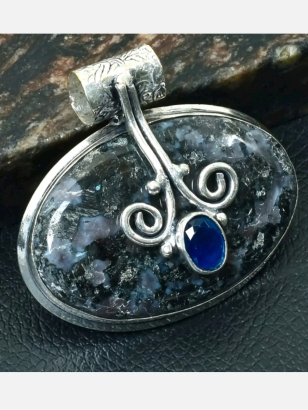 Indigo Gabbro Jasper, Tanzanite Gemstone 925 Sterling Silver Pendant Necklace